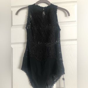 Black stretch lace bodysuit